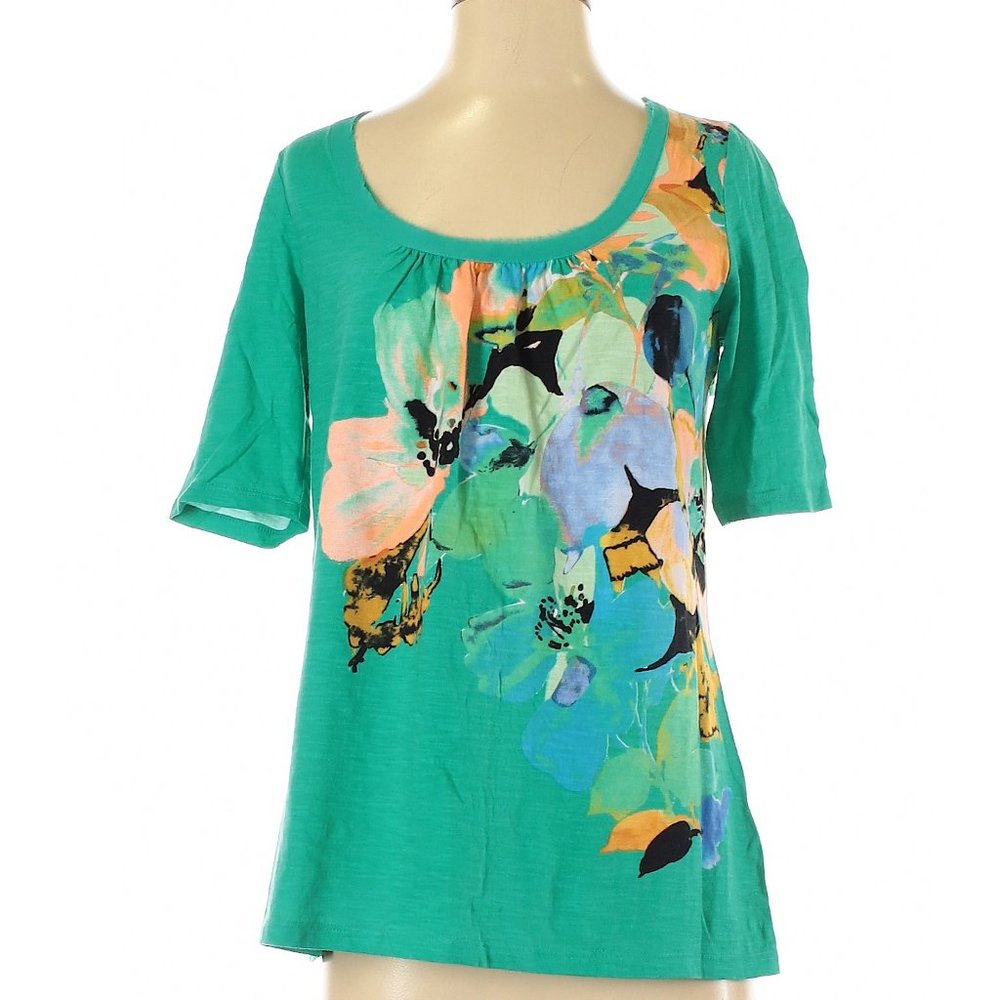 Akemi + Kin Anthropologie Floral Top Tee 3/4 Sleeve Scoop Neck Tie Back